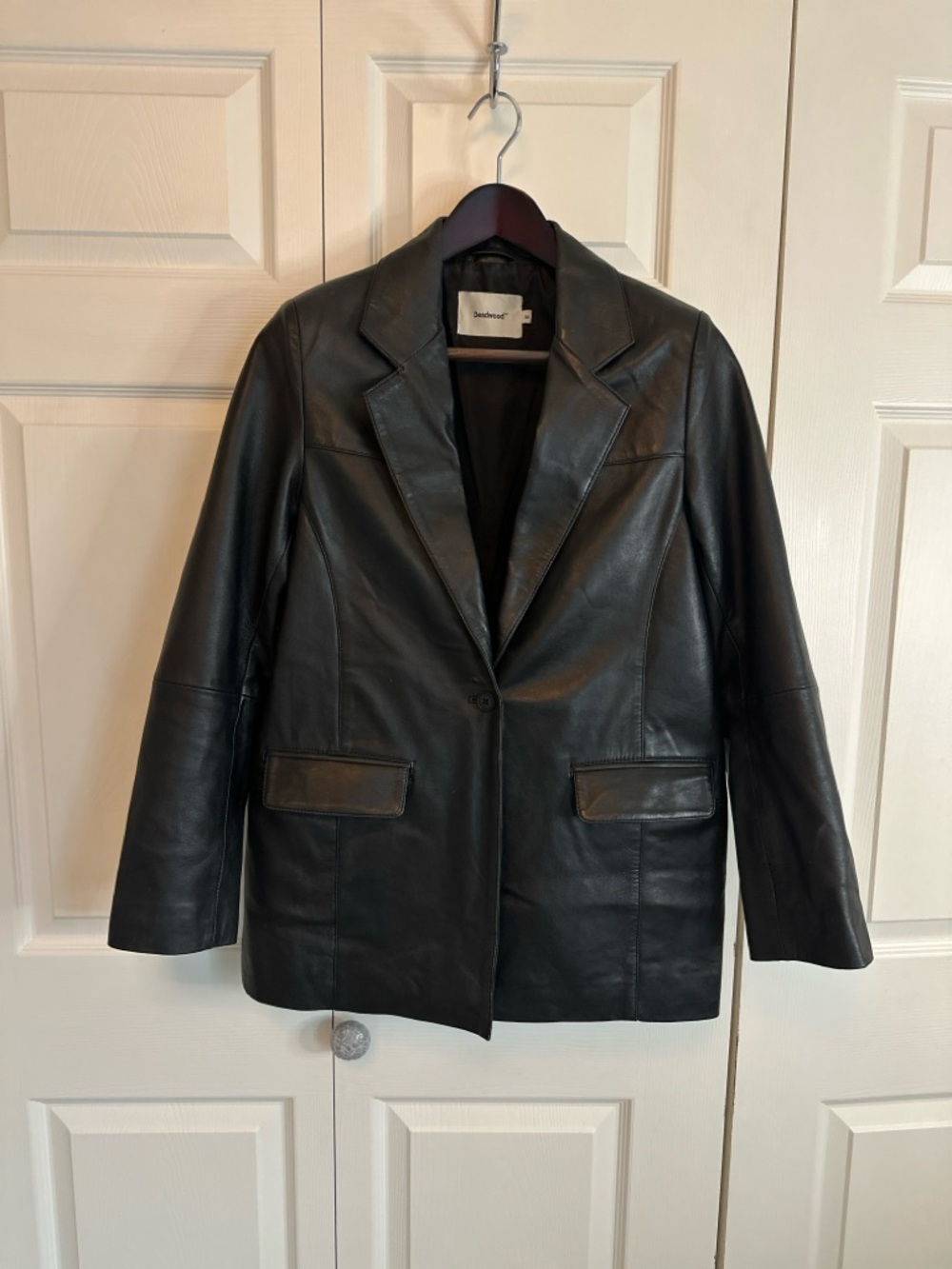 Deadwood Black Leather Blazer Jacket Minimalist Tailored Scandi Style Size 34